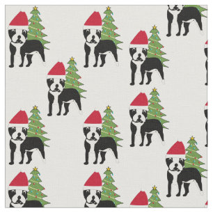 Santa Tecknad Boston Terrier Tyg