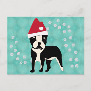Santa Tecknad Boston Terrier Vykort