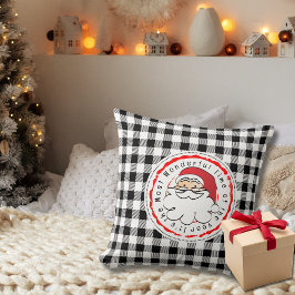 Santa Tecknad Buffalo Rutig Landsbylg Svart Vit   Kudde