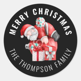 Santa Tecknad Namn God jul Black Runt Klistermärke