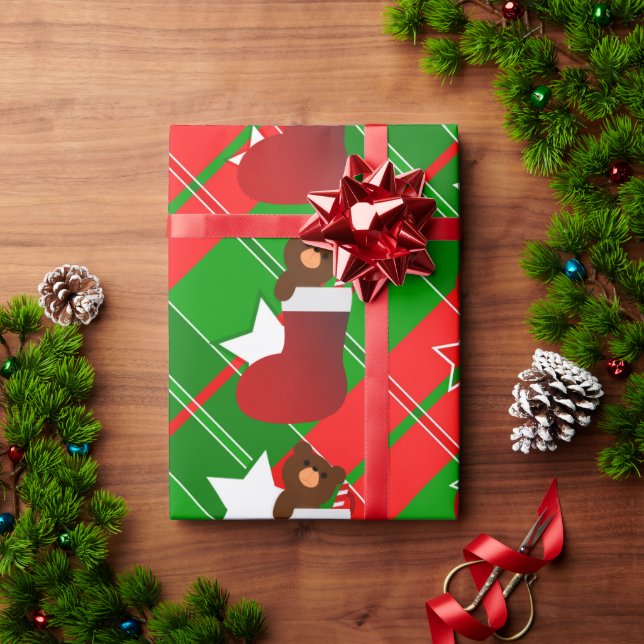 Santa Teddy bear in Christmas stocking Presentpapper (Julgåva)