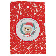 Santa Teddy Red and White Stars God jul