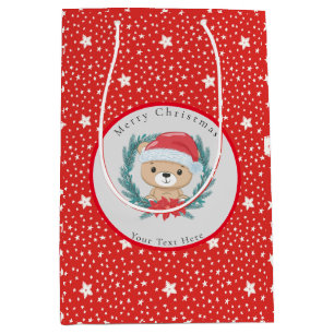 Santa Teddy Red and White Stars God jul