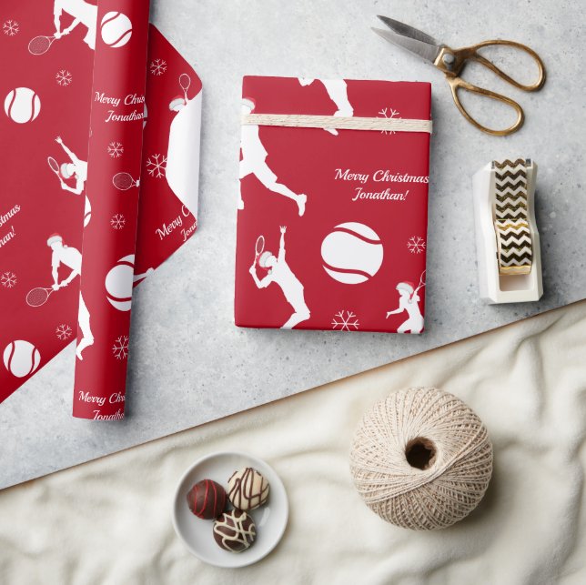 Santa Tennis Player Boll Mönster Red Julafton Kid  Presentpapper (Hantverk)