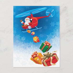 Santa Throwing Gifts från Helicopter Funny Helgdag Helg Vykort