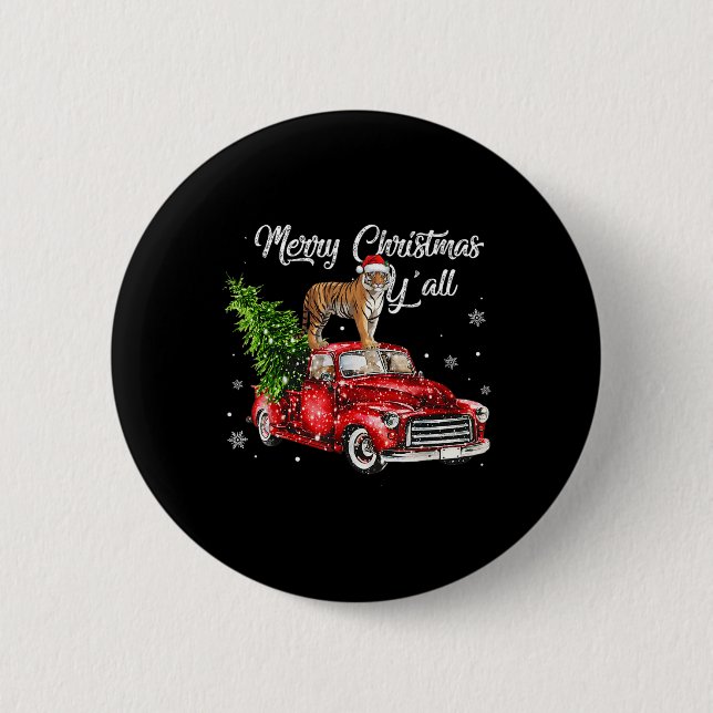 Santa Tiger Ride Red Lastbil Ugly Sweater jul Knapp (Framsida)