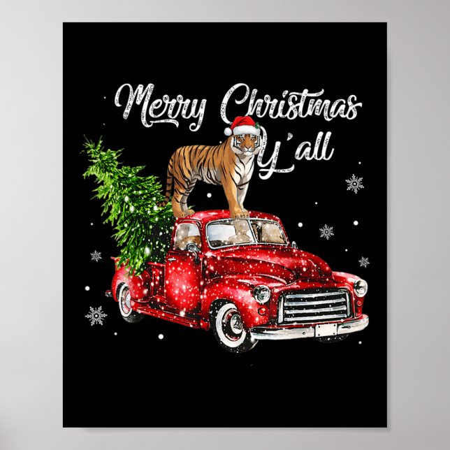 Santa Tiger Ride Red Lastbil Ugly Sweater jul Poster (Framsidan)