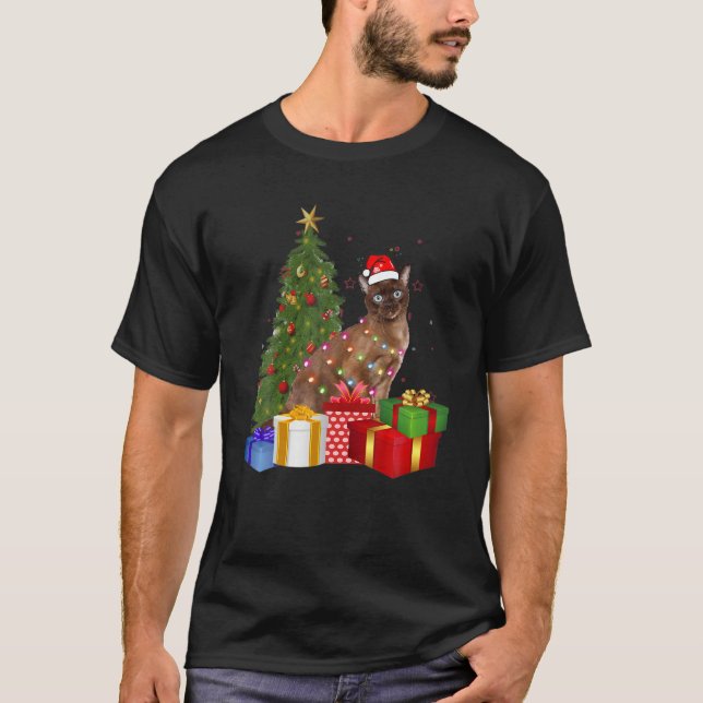 Santa Tonkinese Cat Julgran Light Funny Xma T Shirt (Framsida)
