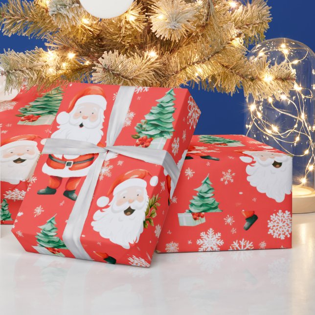 Santa Träd Snöflingor Red-julen Presentpapper (Helgdagar)