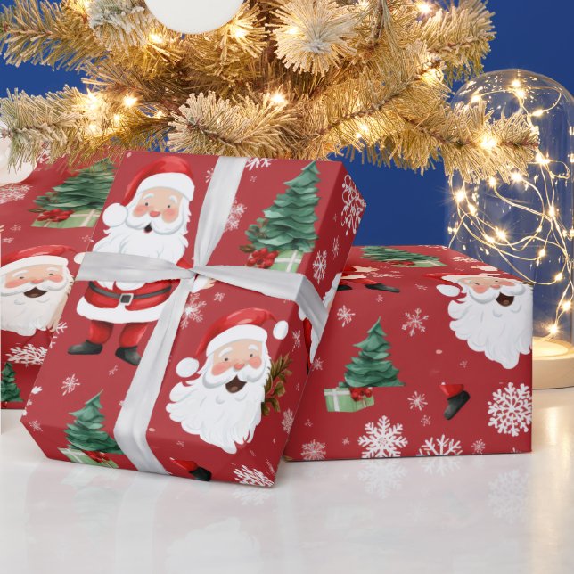 Santa Träd Snöflingor Red-julen Presentpapper (Helgdagar)
