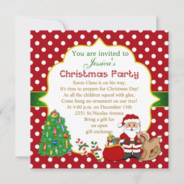 Santa träd som vaggar hästungejul, festar inbjudningar (Framsida)