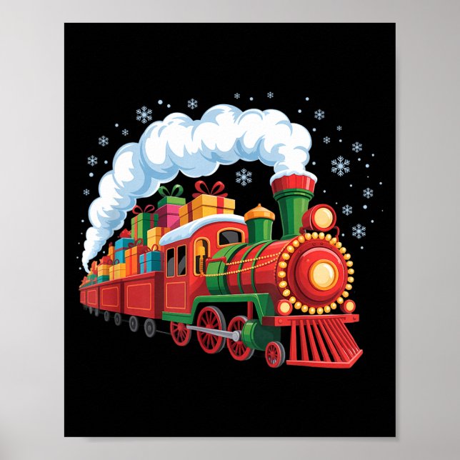 Santa Train Lights Snow Christmas Funny Winter Hol Poster (Framsidan)