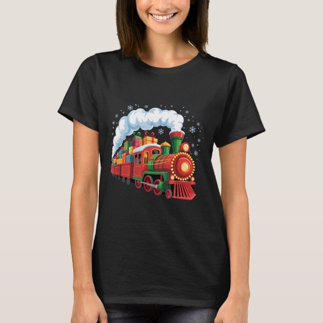 Santa Train Lights Snow Christmas Funny Winter Hol T Shirt (Framsida)