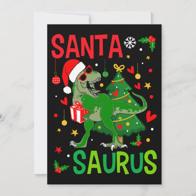 Santa TRex Kid jul Dinosaur Träd Rex Boy Fam Inbjudningar (Framsida)