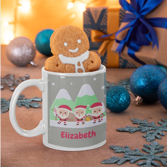 Santa Trio jul Firande med ditt namn C Kaffemugg (Skapare uppladdad)