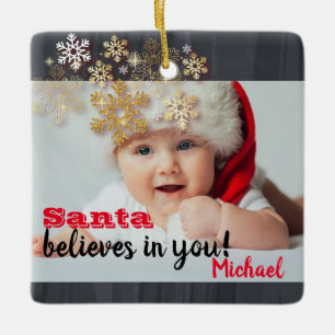Santa Tro in You, Snöflingor,Baby Photo Julgransprydnad Keramik