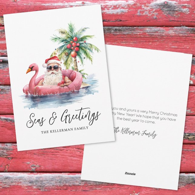 Santa Tropical Beach Jul Säsongshälsningar Julkort (Santa Tropical Beach Christmas Seasons Greetings Holiday Card)