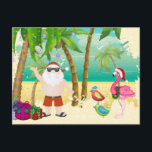 Santa, Tropical Birds, Palm Trees Beach Christmas Helg Vykort<br><div class="desc">This Christmas holiday greeting postcard features cute and colorful tropical birds wearing Santa hats.  They are walking on the beach beneath to meet Santa under a palm tree decorated with ornaments and lights.
Greeting ~ Sending you Warmest Wishes this Holiday Season
Some graphics by artwork&@delightful-doodles.com and slslines.etsy.com</div>