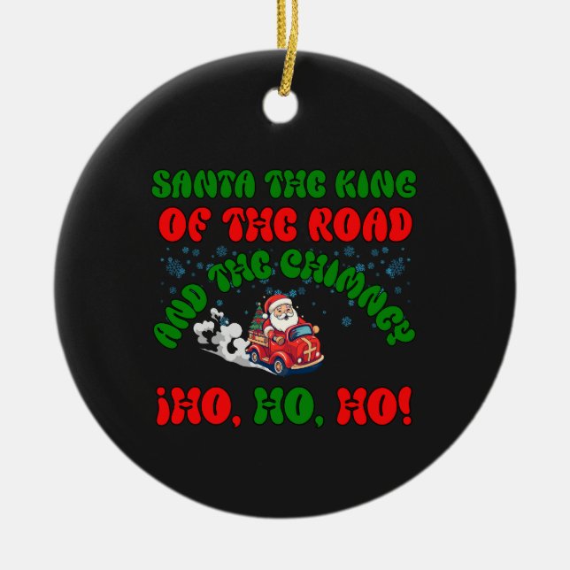 Santa Trucker-julvägen Kung Helgdag Festive Julgransprydnad Keramik (Framsidan)