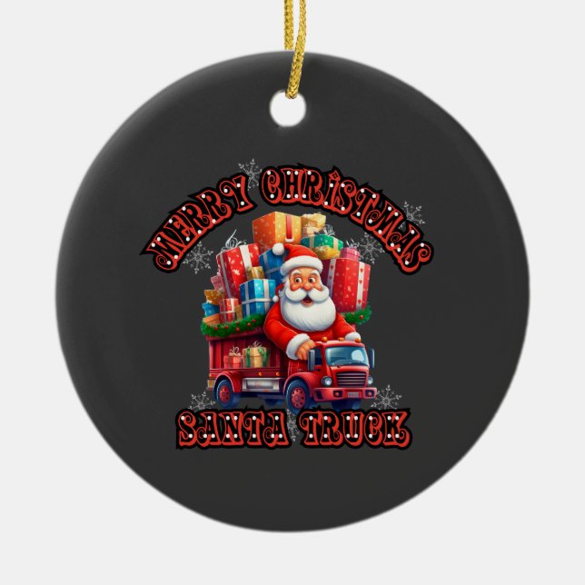 Santa Trucker Kids jul jul Festive Helgdag Magic Julgransprydnad Keramik (Framsidan)