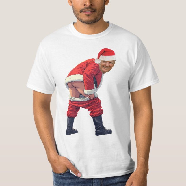 Santa Trump Build The Wall  Funny political  T Shirt (Framsida)