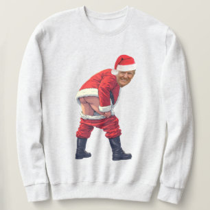 Santa Trump Bygger Muren Rolig politisk Lång Ärmad Tröja