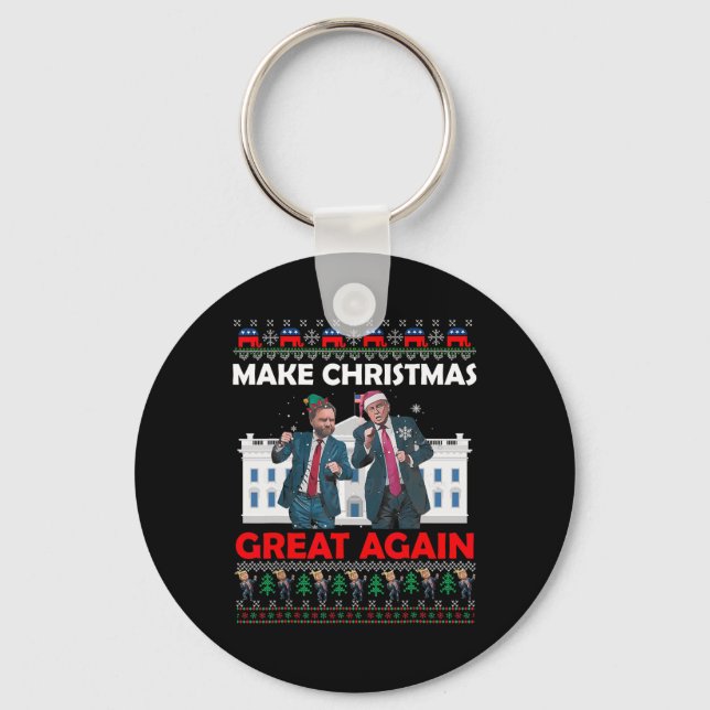 Santa Trump Dance Gör jul Underbar igen Julafton Nyckelring (Framsida)