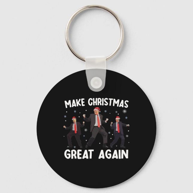 Santa Trump Dance Gör jul Underbar igen Julafton Nyckelring (Framsida)