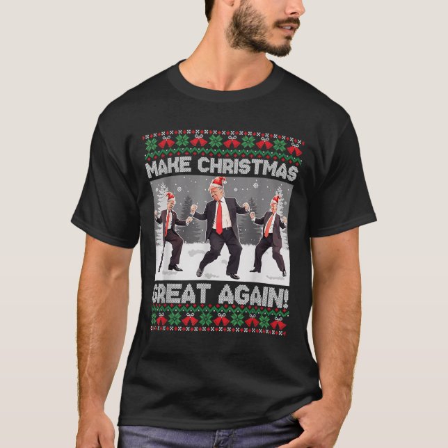 Santa Trump Dance Make Christmas Great Again Ugly  T Shirt (Framsida)