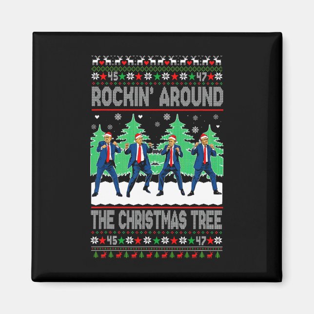 Santa Trump Dansa Dansar Runt Julgranen Magnet (Framsidan)
