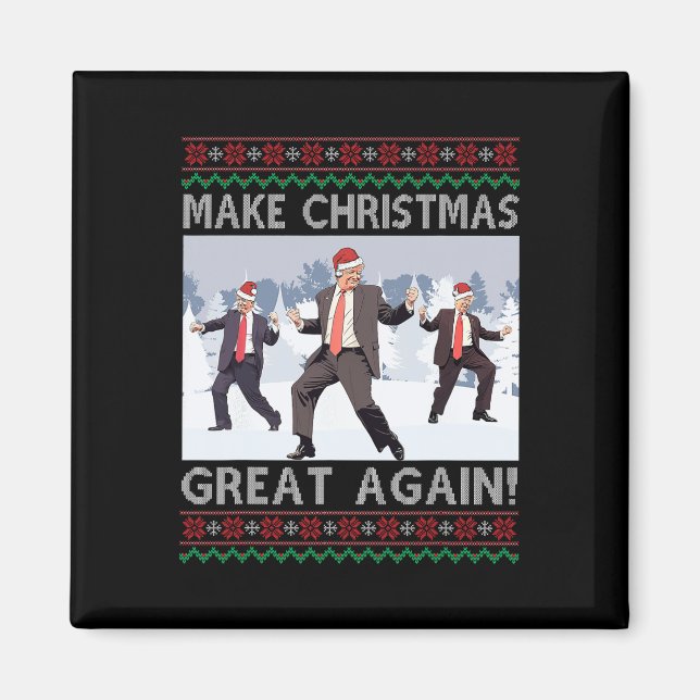 Santa Trump Dansa Gör julen stor igen ful jultröja Magnet (Framsidan)
