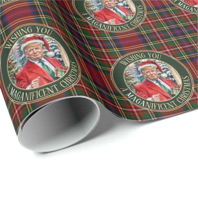 Santa Trump MAGA jul Tartan Play Presentpapper (Rullad Hörn)