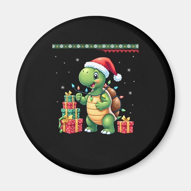 Santa Turtle Christmas Ugly Sweater Funny Holiday  Magnet (Framsidan)