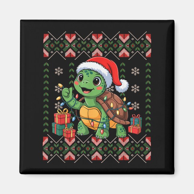 Santa Turtle Christmas Ugly Sweater Funny Holiday  Magnet (Framsidan)
