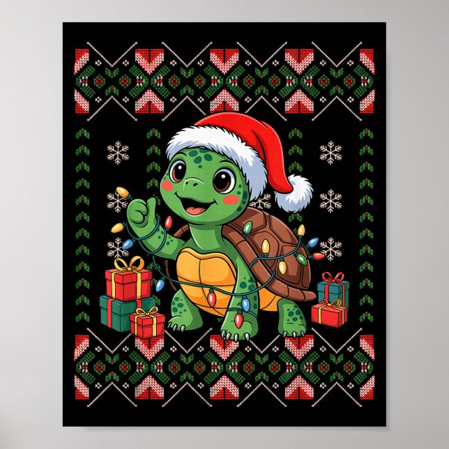 Santa Turtle Christmas Ugly Sweater Funny Holiday  Poster (Framsidan)