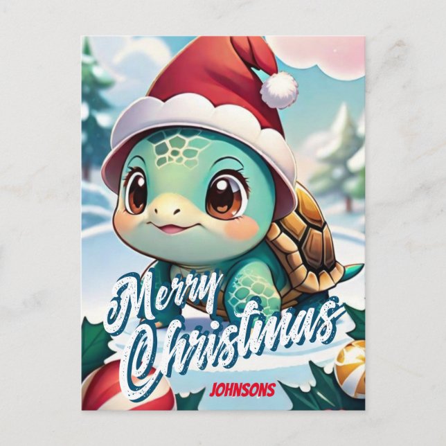 Santa Turtle God jul Namn Hälsning Vykort (Framsida)
