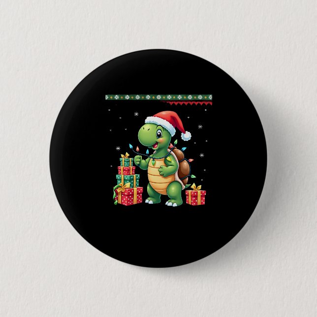 Santa Turtle jul ful jultröja rolig högtid  Knapp (Framsida)
