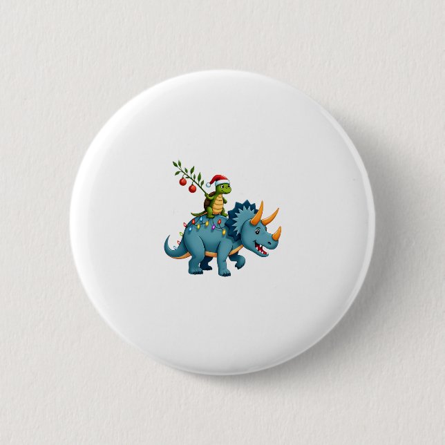 Santa Turtle Riding T-Rex Reindeer Christmas Light Knapp (Framsida)