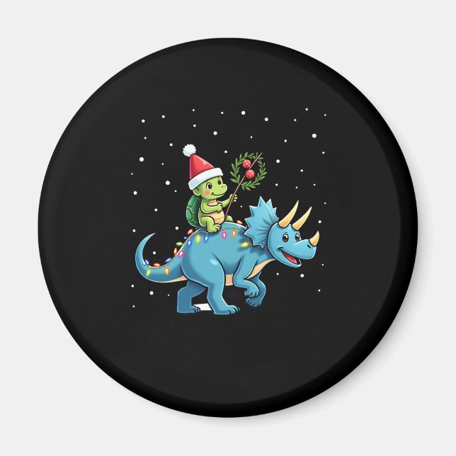 Santa Turtle Riding T-Rex Reindeer Christmas Light Magnet (Framsidan)