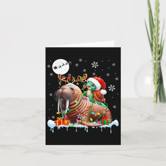 Santa Turtle Riding Walrus Reindeer Jul Sea Kort (Framsida)