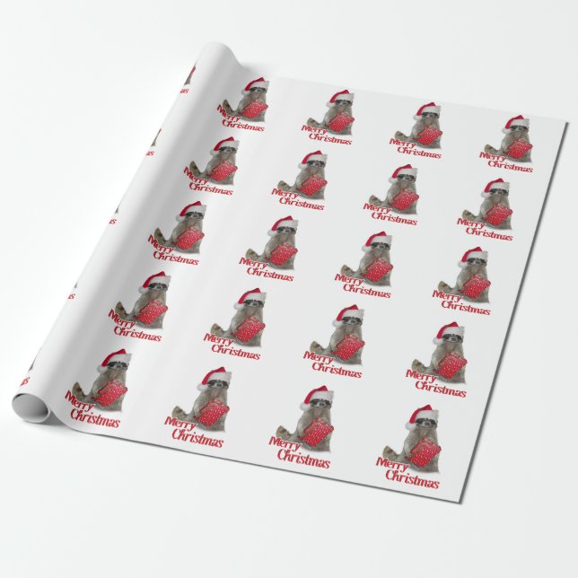 Santa Tvättbjörn Bandit God Jul Presentpapper (Utrullad)