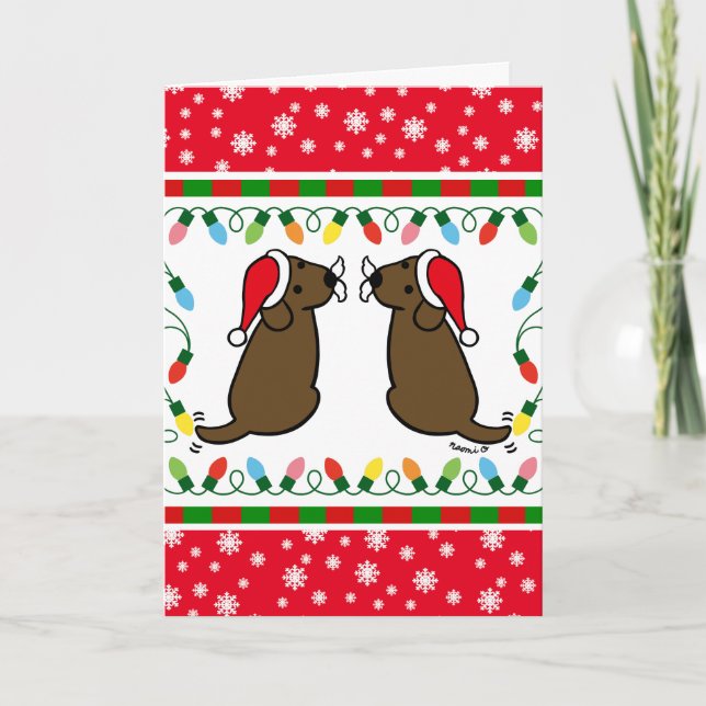 Santa Twin Chocolate Labradors Santa Kort (Framsida)