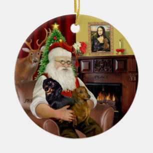 Santa-Two Dachshunds (BT+red) Julgransprydnad Keramik