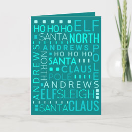 Santa Typography Teal Blue Add jul Brev Helgkort