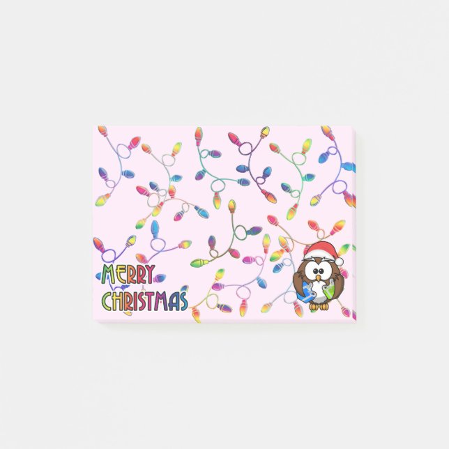 Santa uggla och julen ljus post-it block (Framsida)