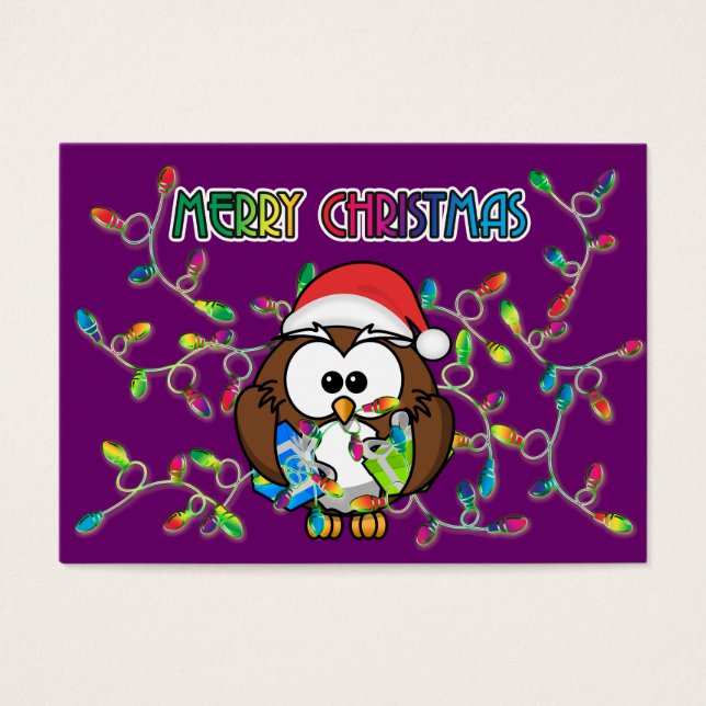 Santa uggla och julen ljus visitkort (Framsidan)