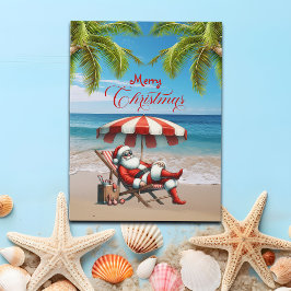 Santa under a Beach Umbrella Christmas Helg Vykort
