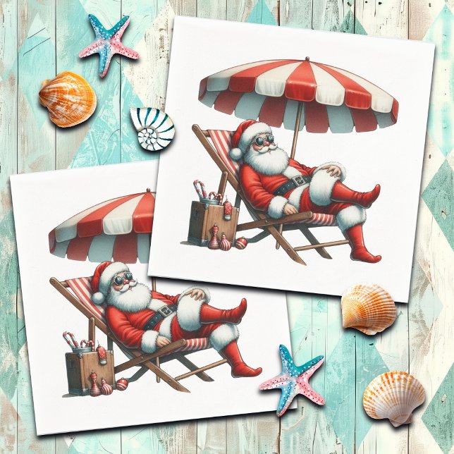 Santa under a Beach Umbrella Christmas Pappersservett (Skapare uppladdad)