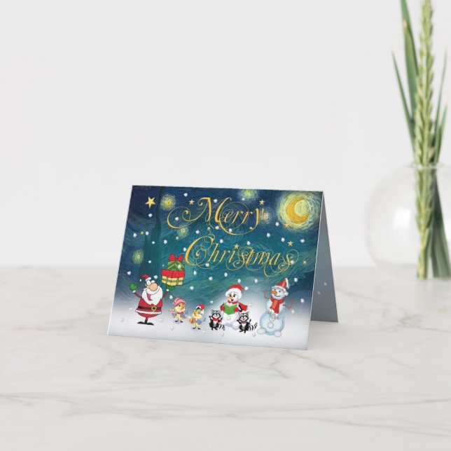 Santa under Vans Gogh Starry natt Helgkort (Framsida)