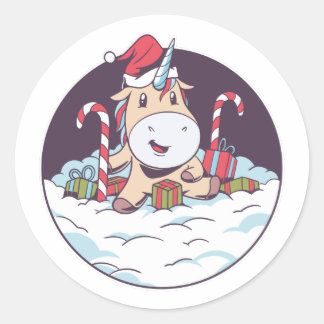 Santa Unicorn Runt Klistermärke